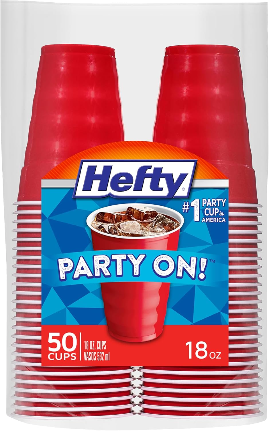 Hefty Party On Red Plastic Cups, Disposable Plastic Party Cups for Easy Cleanup and Large Gatherings, Red Cups for BBQs,
