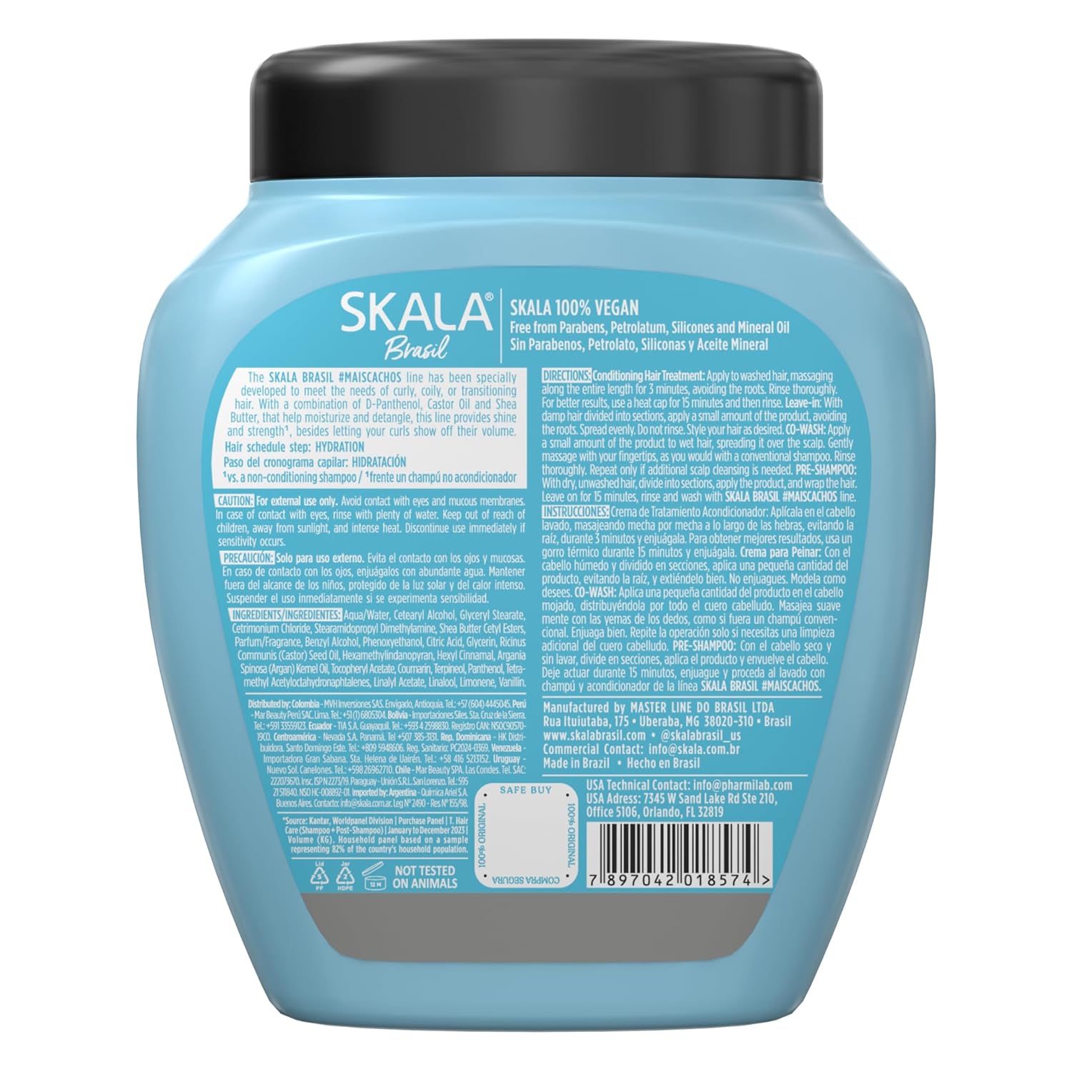 SKALA Expert Mais Cachos 2 in 1 Treatment Cream & Leave In Conditioner for Curly Hair, Vegan Hair Mask, Shea Butter & Castor Oil,