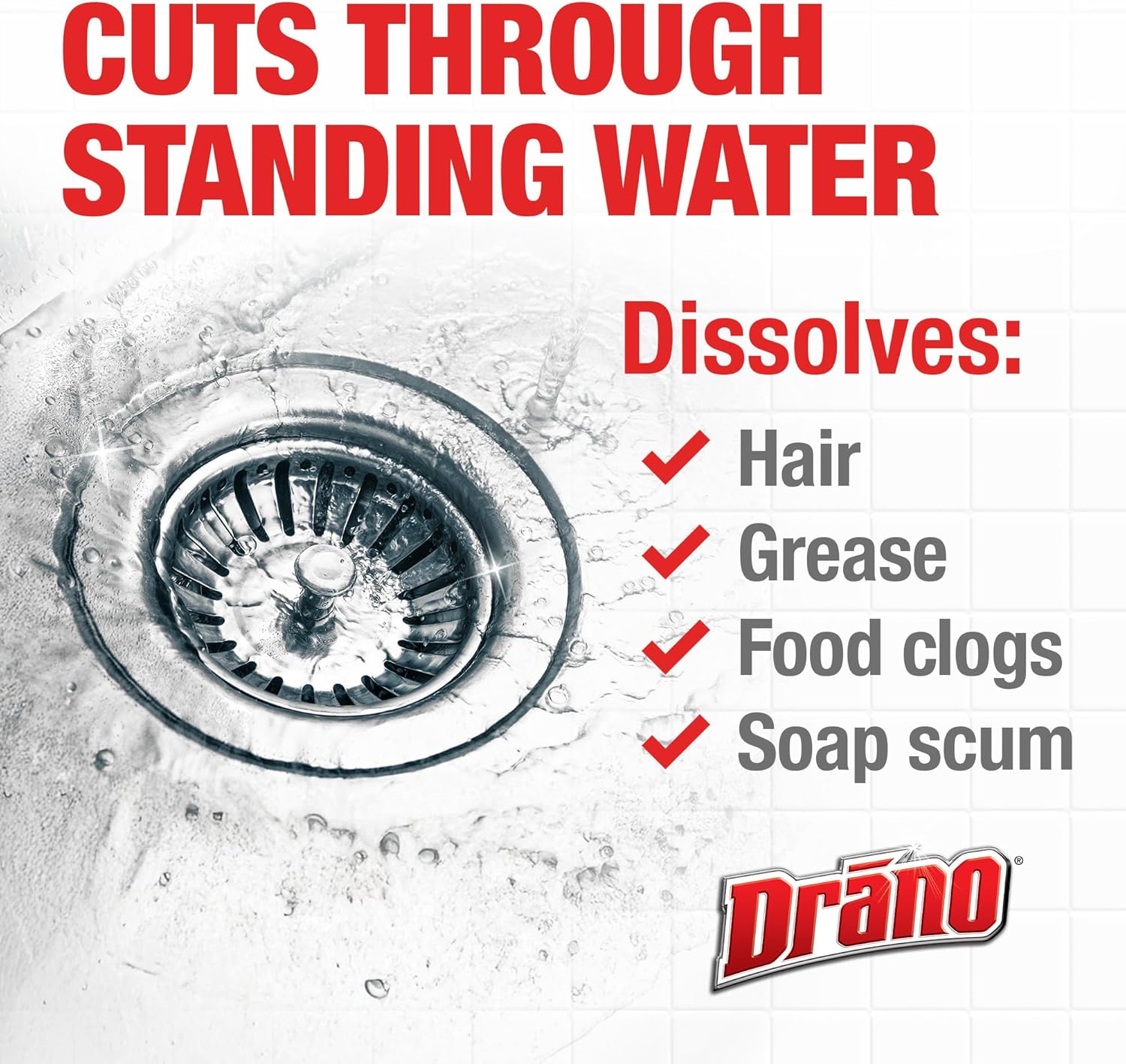 Drano Max Gel Drain Clog Remover and Cleaner for Shower or Sink Drains, Unclogs and Removes Hair, Soap Scum, Blockages, 32 oz