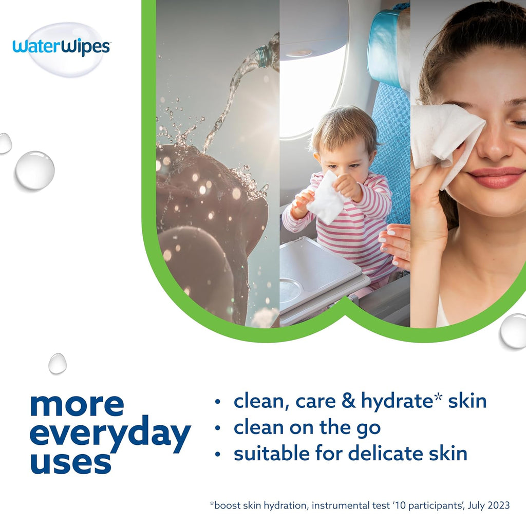 WaterWipes Sensitive+ Hydrating Boost Wipes, 3-In-1 Cleans, Cares, Hydrates, 99% Water with Aloe Vera, Unscented & Hypoallergenic Baby Wipes, 60 Count (1 Pack)