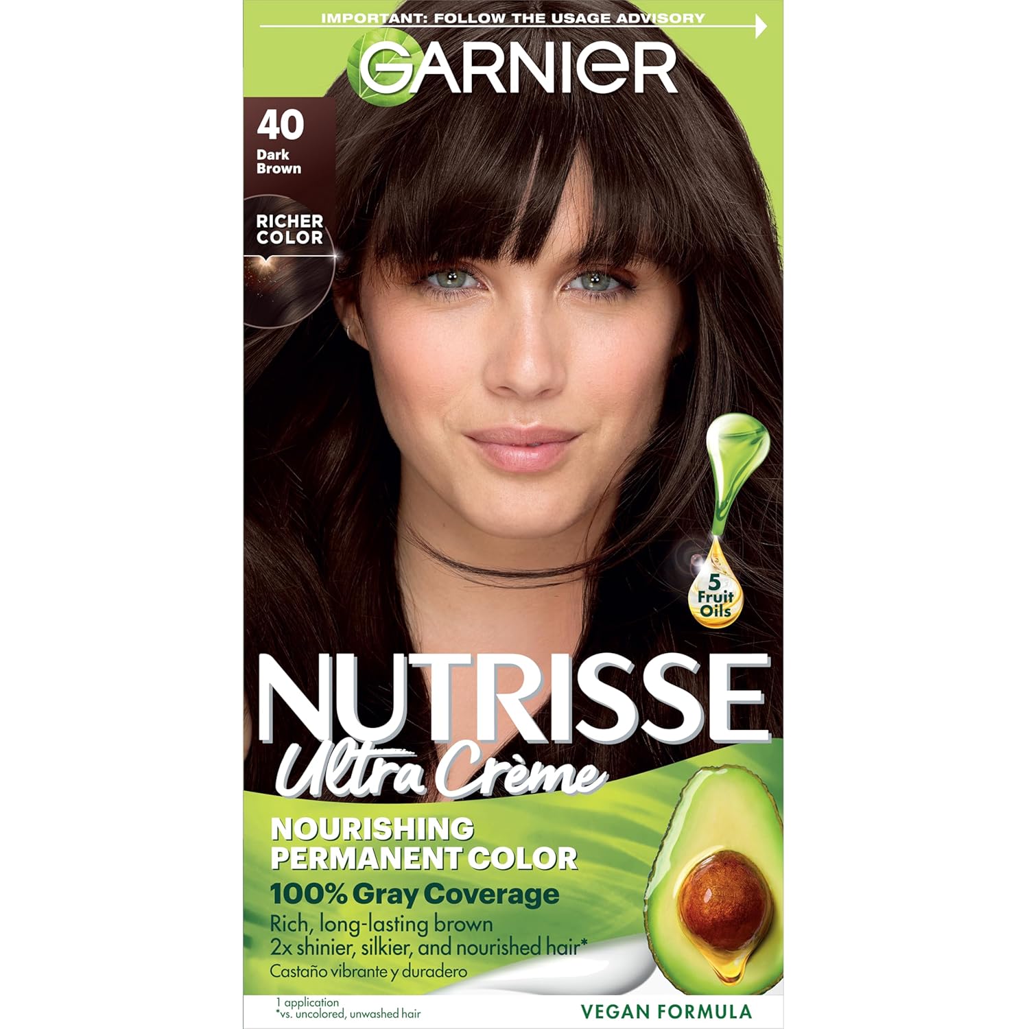 Garnier Nutrisse Ultra Crème Hair Color, Permanent Hair Dye with 100% Gray Coverage, Vegan