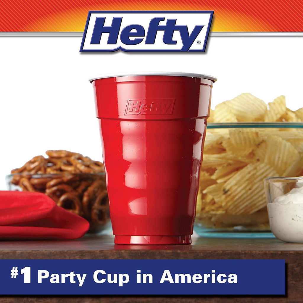 Hefty Party On Red Plastic Cups, Disposable Plastic Party Cups for Easy Cleanup and Large Gatherings, Red Cups for BBQs,