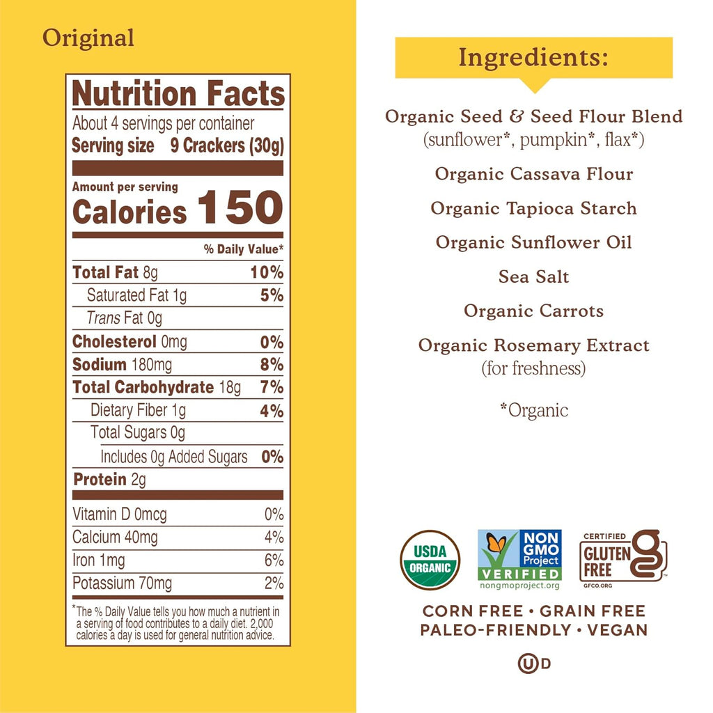 Simple Mills Organic Seed Crackers, Original - Gluten Free, Vegan, Healthy Snacks
