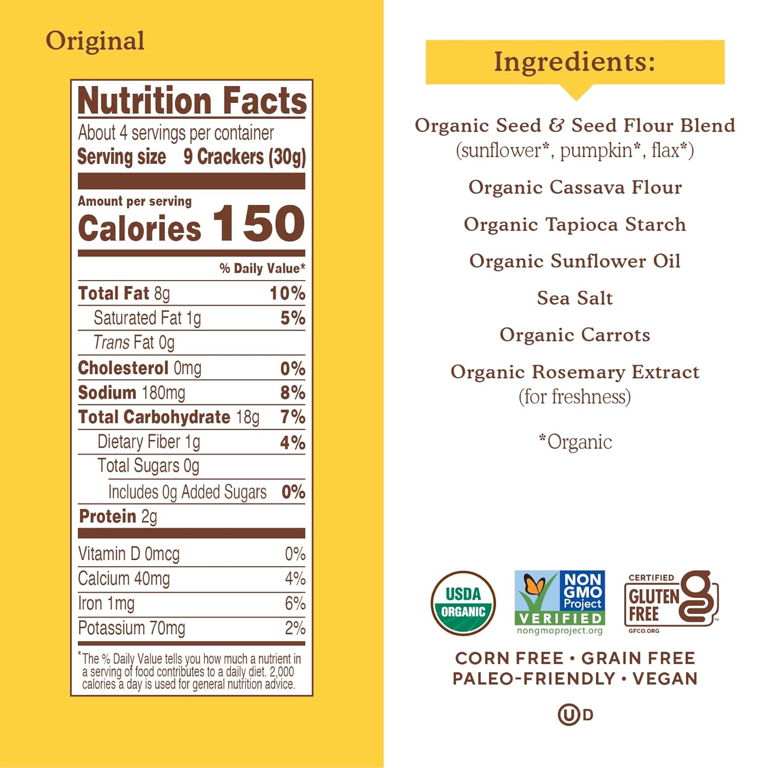 Simple Mills Organic Seed Crackers, Original - Gluten Free, Vegan, Healthy Snacks