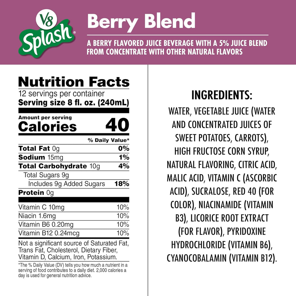 V8 Splash Berry Blend Flavored Beverage, 96 fl oz Bottle