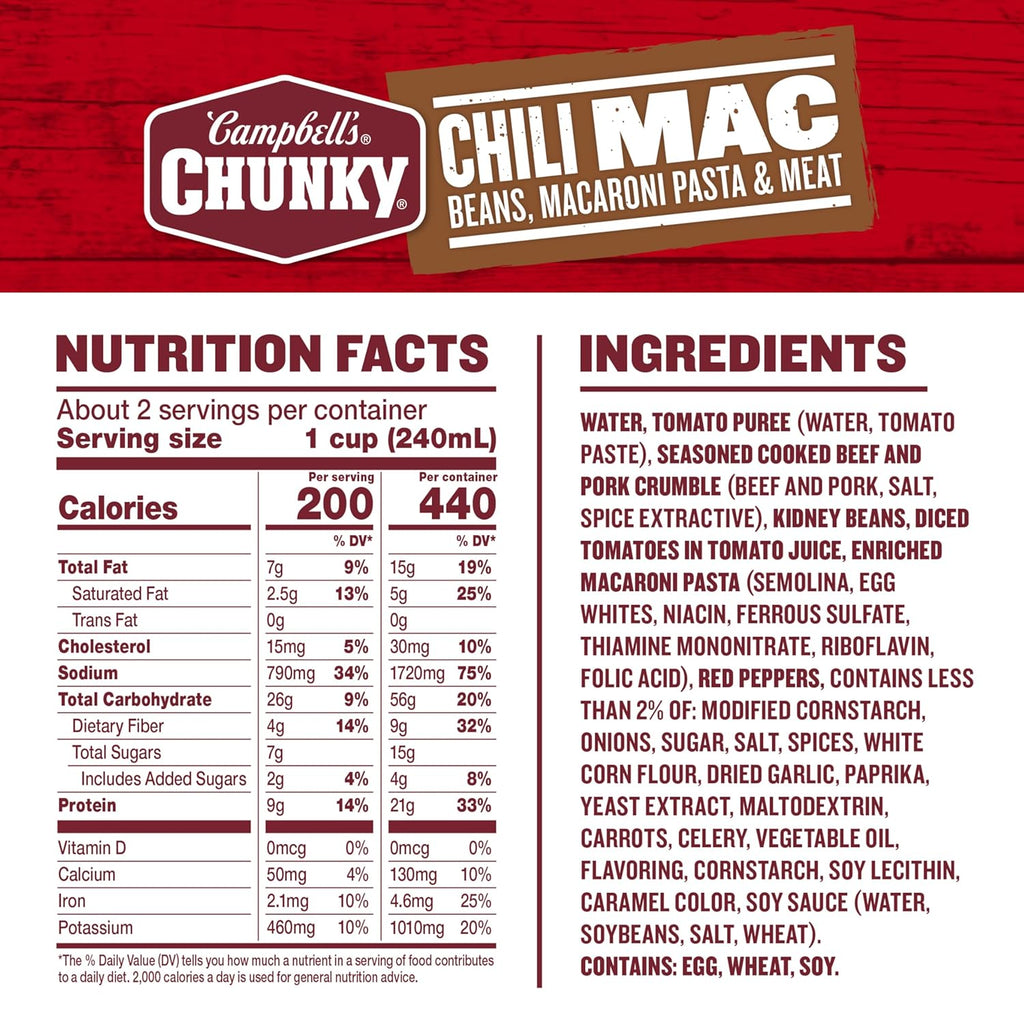 Campbell's Chunky Soup, Chili Mac Soup, 18.8 Ounce Can