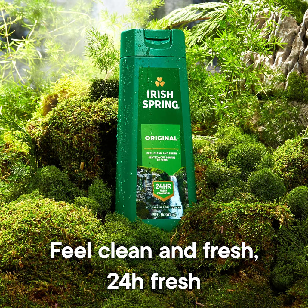 Irish Spring Original Moisturizing Body Wash for Men, 24-Hour Fresh, Face and Body Wash, Men’s Body Wash, Biodegradable Ingredients, Paraben Free, Cool Fresh Scent, 20 fl oz Bottle (2 Pack)